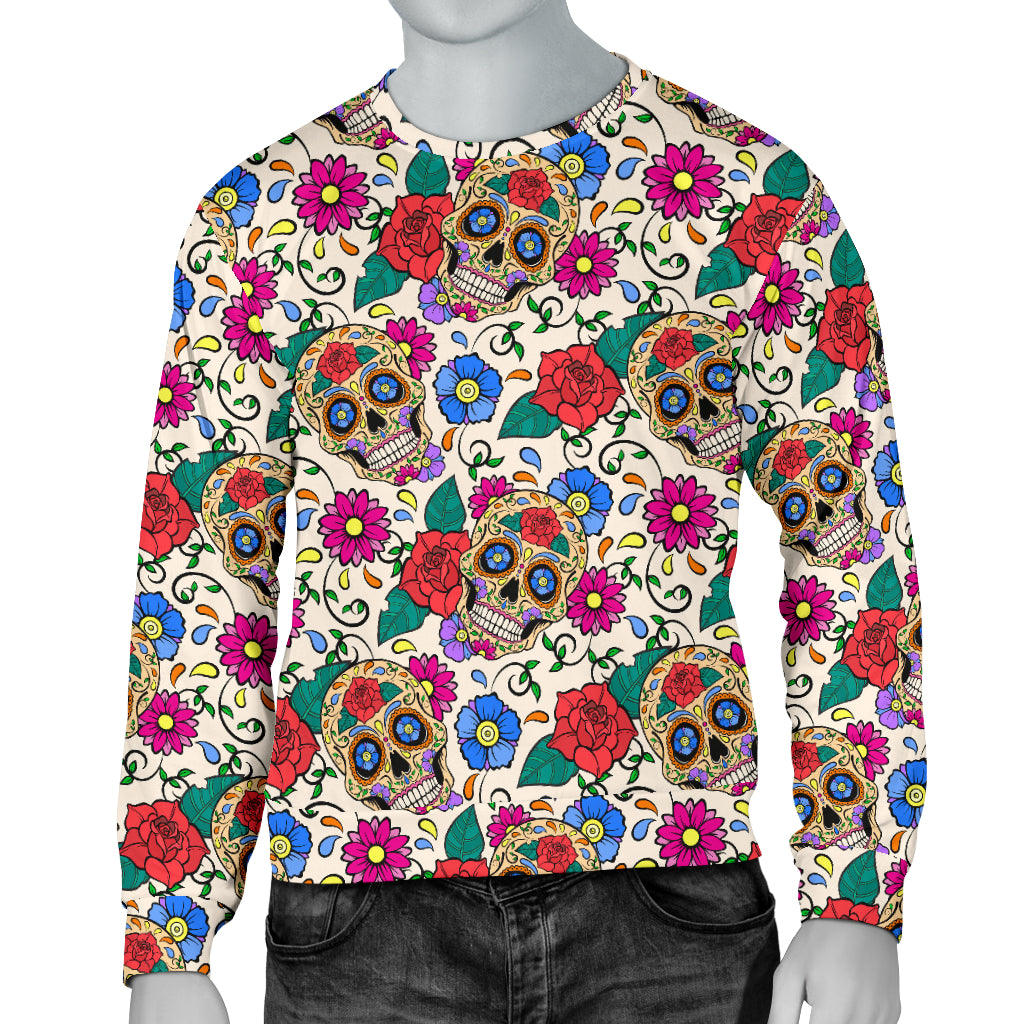 Sugar Skull Colorful Themed Print Men Long Sleeve Sweatshirt