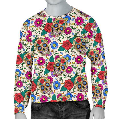 Sugar Skull Colorful Themed Print Men Long Sleeve Sweatshirt
