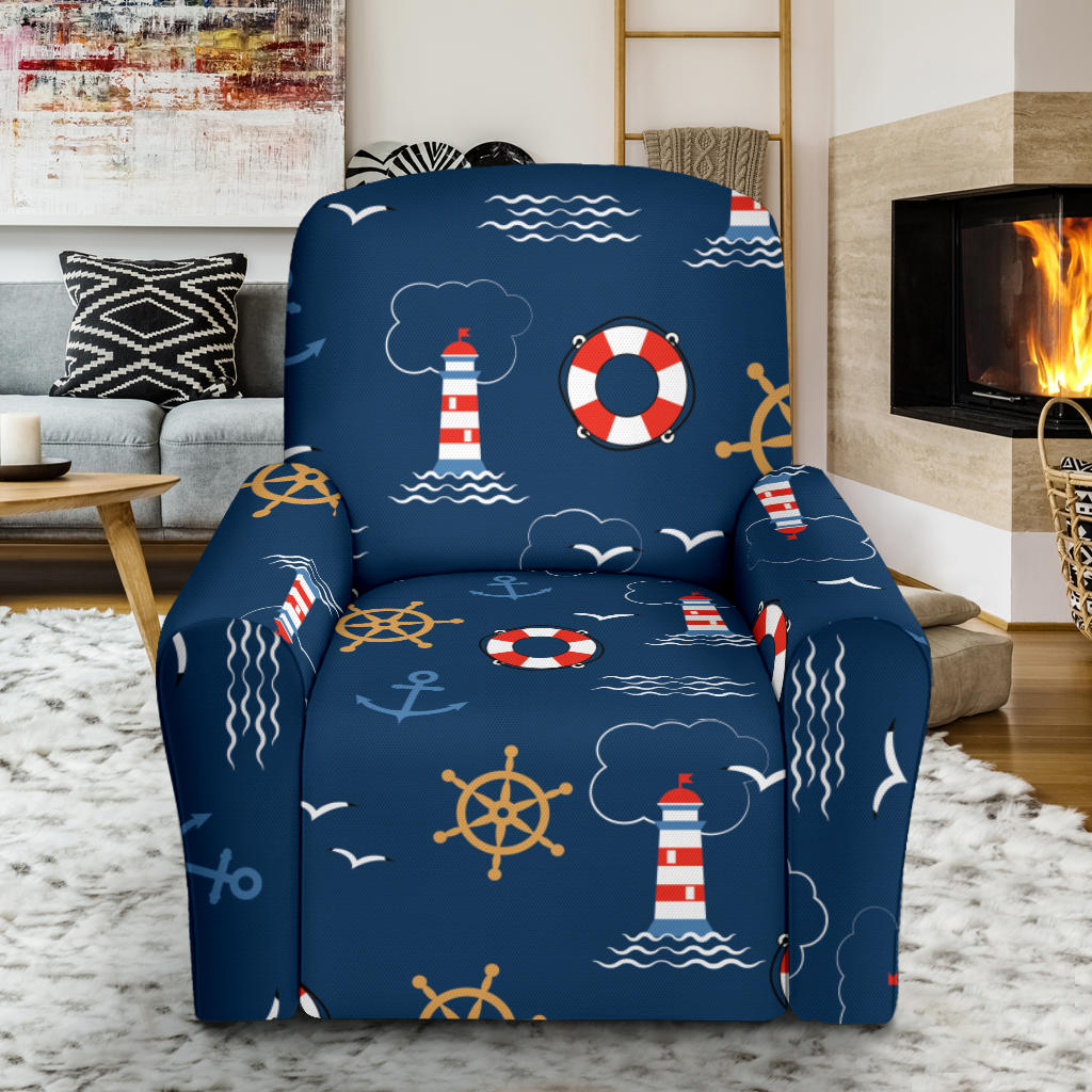 Nautical Pattern Print Design A06 Recliner Slipcover with Pocket
