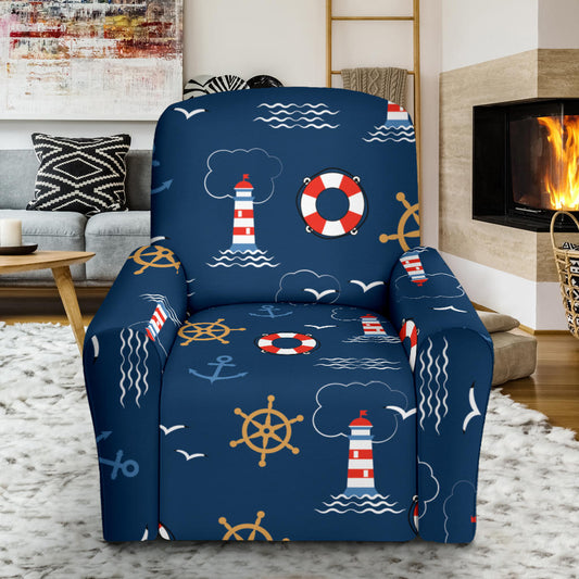 Nautical Pattern Print Design A06 Recliner Slipcover with Pocket