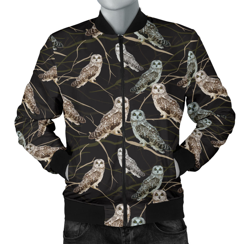 Owl Branch Themed Design Print Men Bomber Jacket
