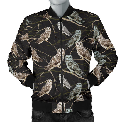Owl Branch Themed Design Print Men Bomber Jacket