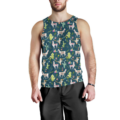 Llama with Cactus Design Print Men Tank Top