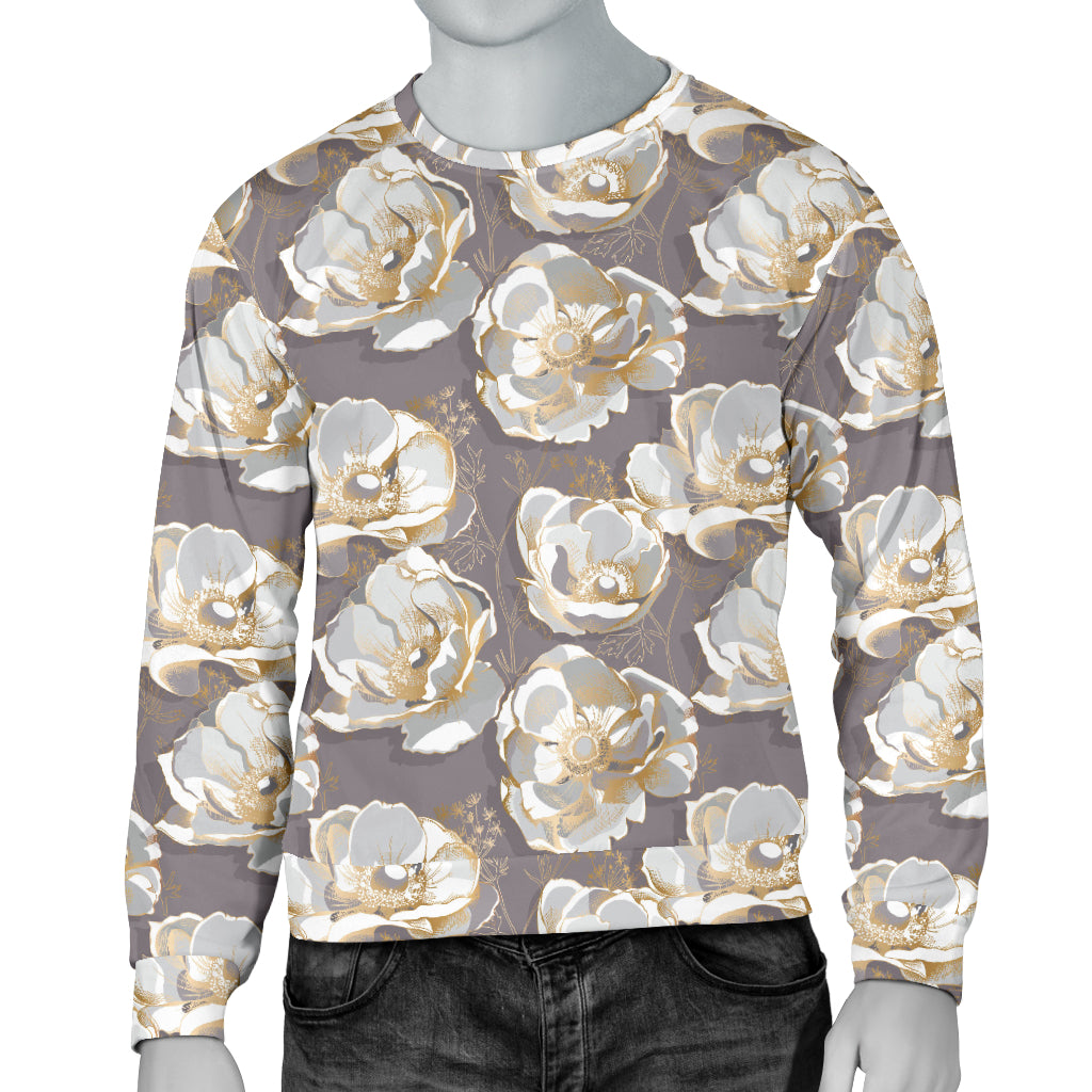 Elegant Grey Flower Print Men Long Sleeve Sweatshirt