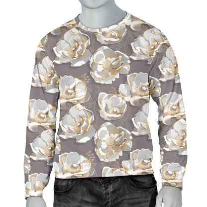 Elegant Grey Flower Print Men Long Sleeve Sweatshirt