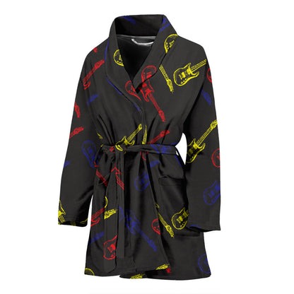 Electric Guitar Pattern Print Design 03 Women Bathrobe