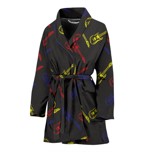 Electric Guitar Pattern Print Design 03 Women Bathrobe