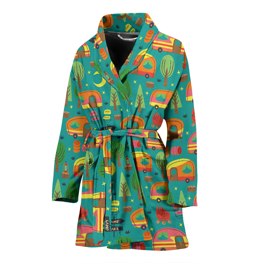 Camping Camper Pattern Print Design 05 Women Bathrobe