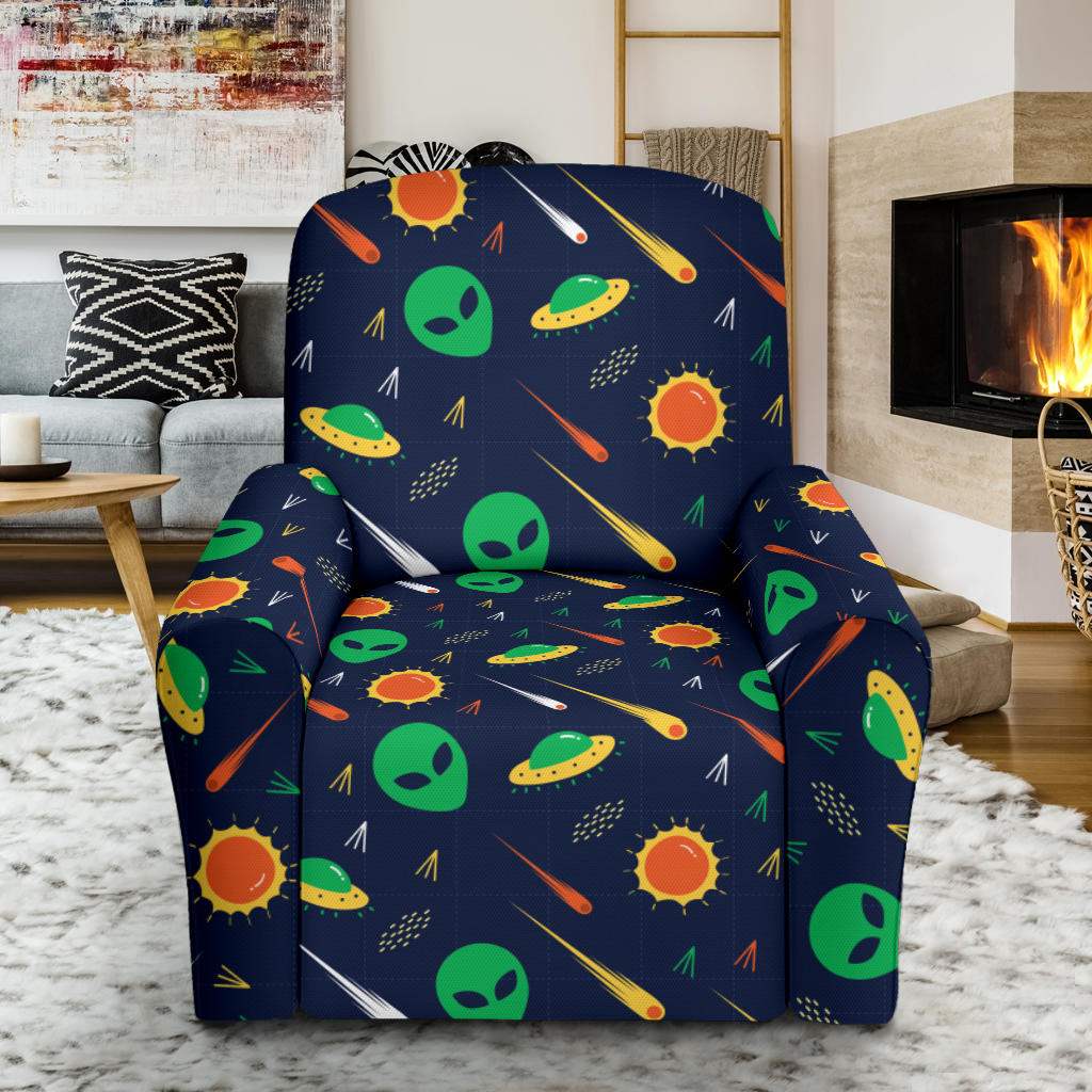 Alien UFO Pattern Print Design 05 Recliner Slipcover with Pocket