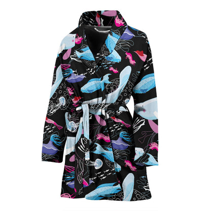 Manatee Pattern Print Design 02 Women Bathrobe