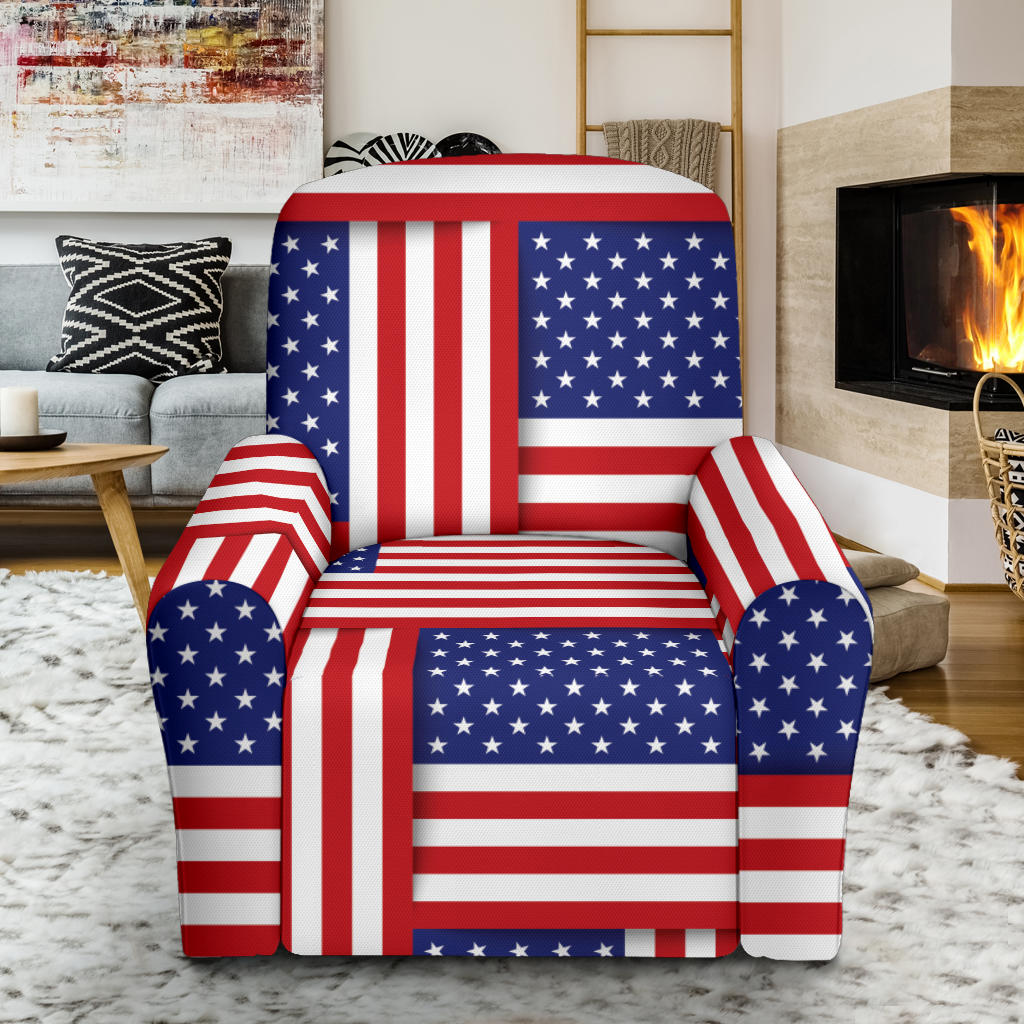 Patriotic US Flag Pattern Print Design A01 Recliner Slipcover with Pocket
