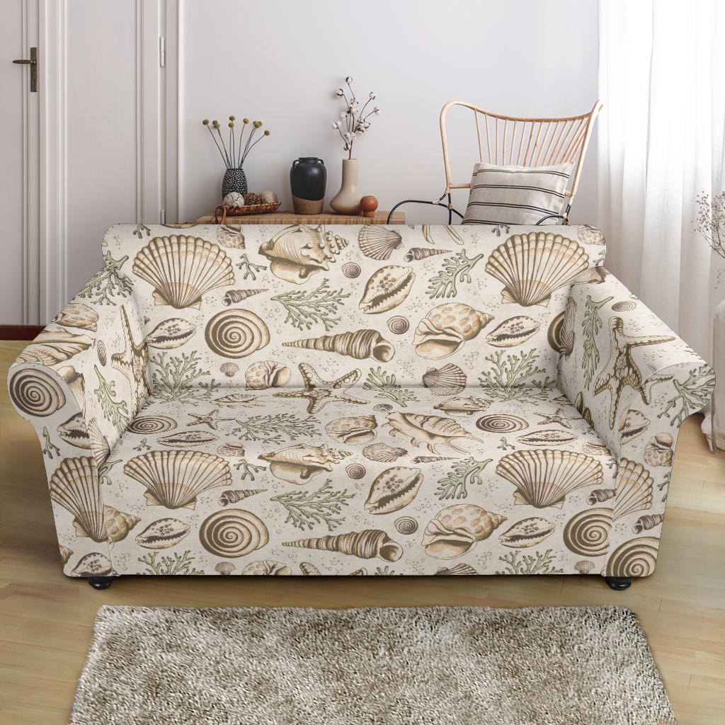 Seashell Print Design LKS304 Loveseat Couch Slipcover