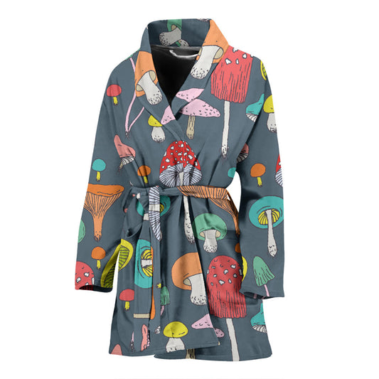 Mushroom Pattern Print Design A03 Women Bathrobe