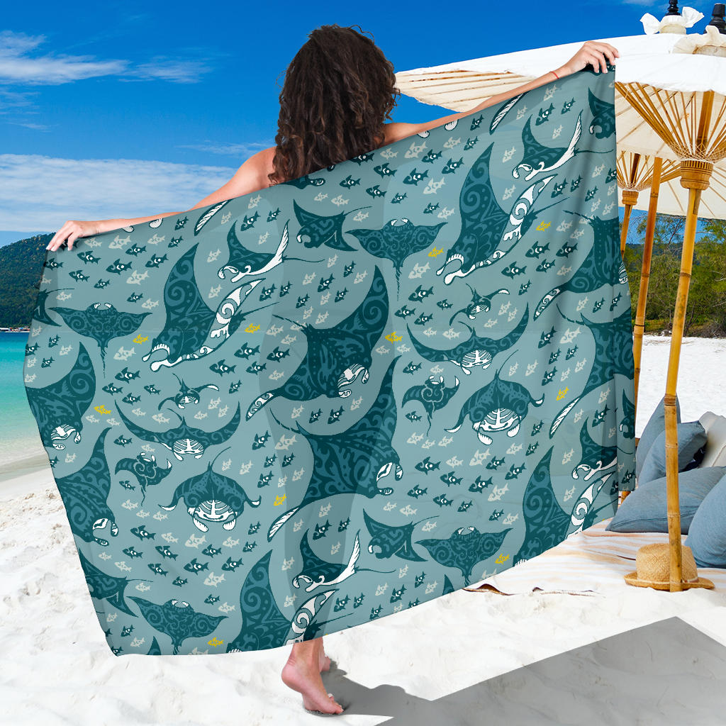Manta Ray Tribal Pattern Print Design 03 Sarong Pareo Wrap