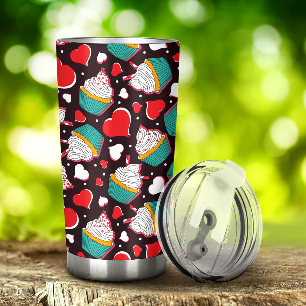Cupcakes Heart Print Pattern Tumbler