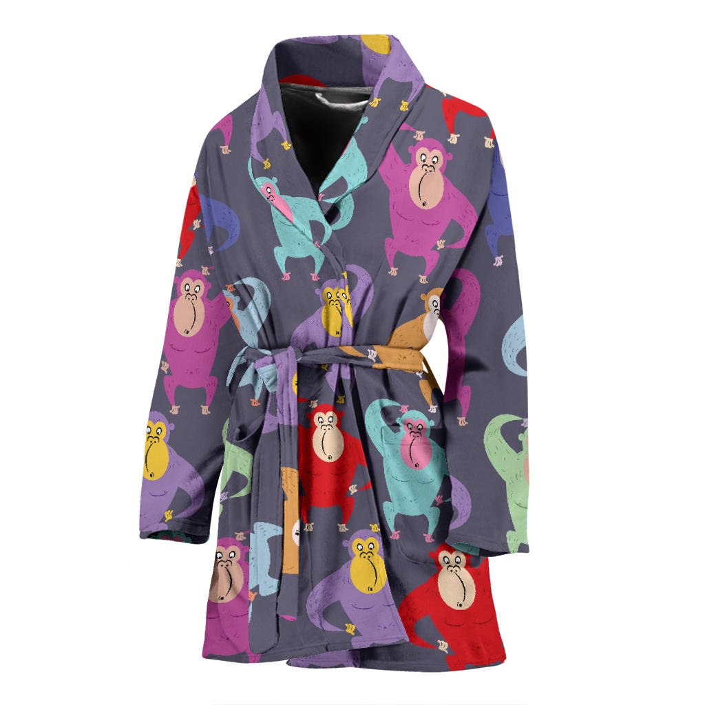 Chimpanzee Pattern Print Design 03 Women Bathrobe