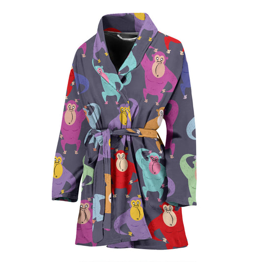 Chimpanzee Pattern Print Design 03 Women Bathrobe