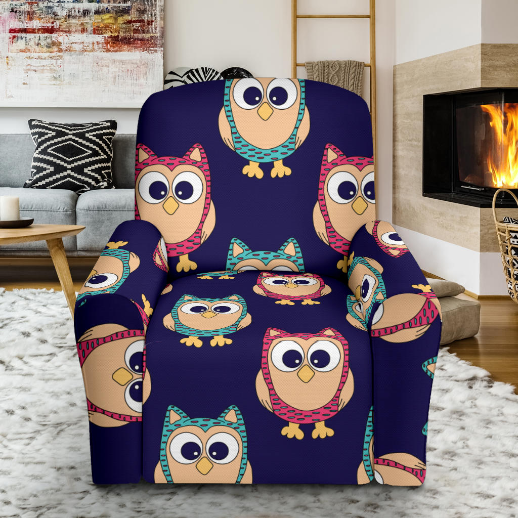 Owl Pattern Print Design A06 Recliner Slipcover with Pocket