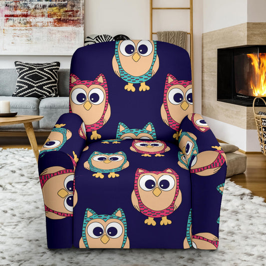 Owl Pattern Print Design A06 Recliner Slipcover with Pocket