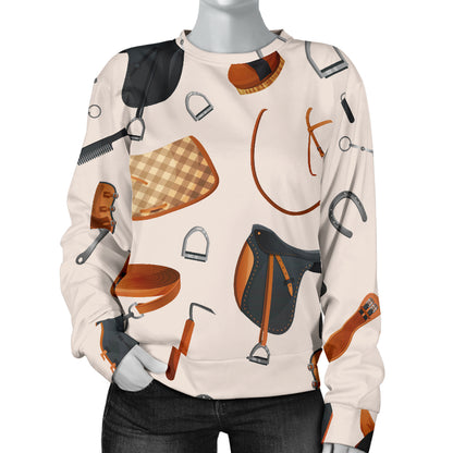 Equestrian Equipment Print Pattern Women Long Sleeve Sweatshirt