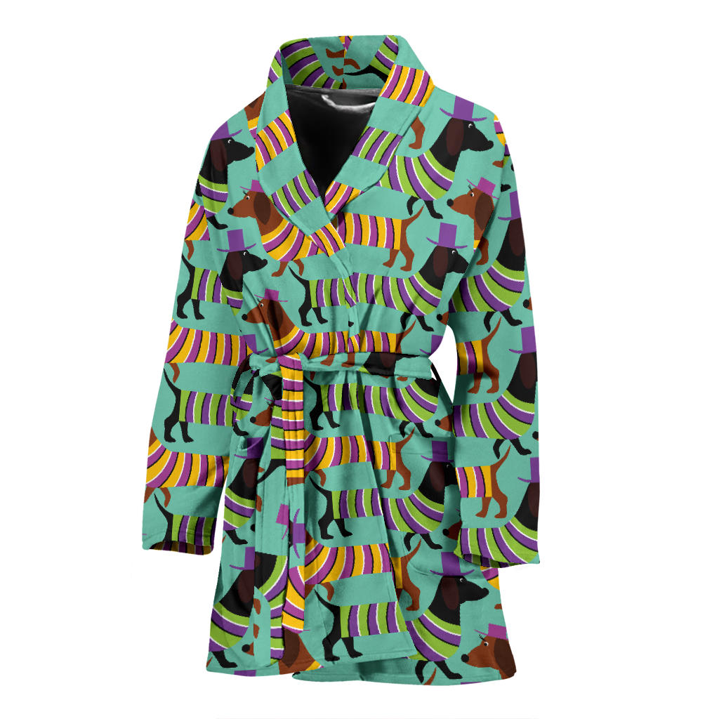 Dachshund Pattern Print Design 05 Women Bathrobe
