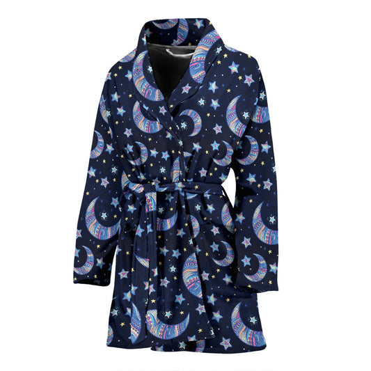 Celestial Moon Pattern Print Design 03 Women Bathrobe