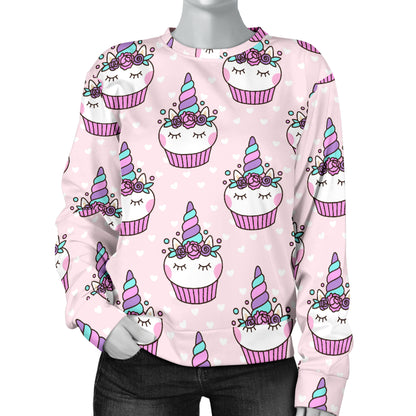 Cupcakes Unicorn Print Pattern Women Long Sleeve Sweatshirt