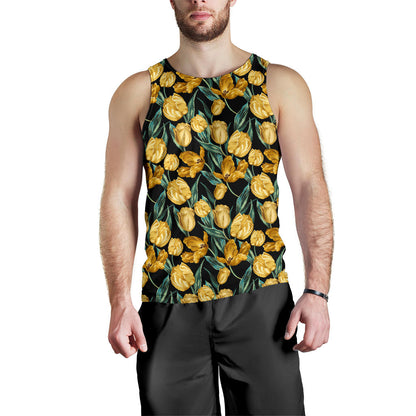 Elegant Yellow Tulip Print Men Tank Top