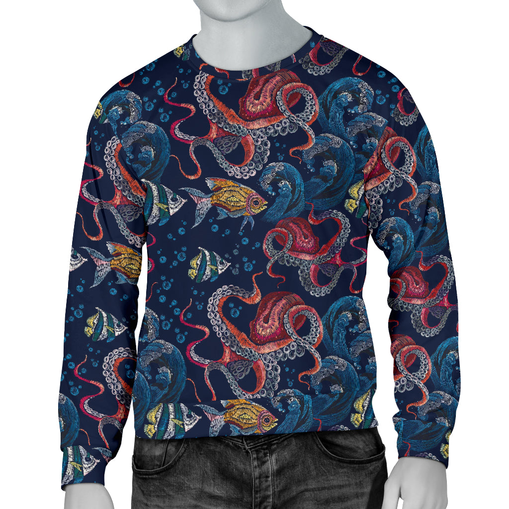 Octopus Deep Sea Print Themed Men Long Sleeve Sweatshirt