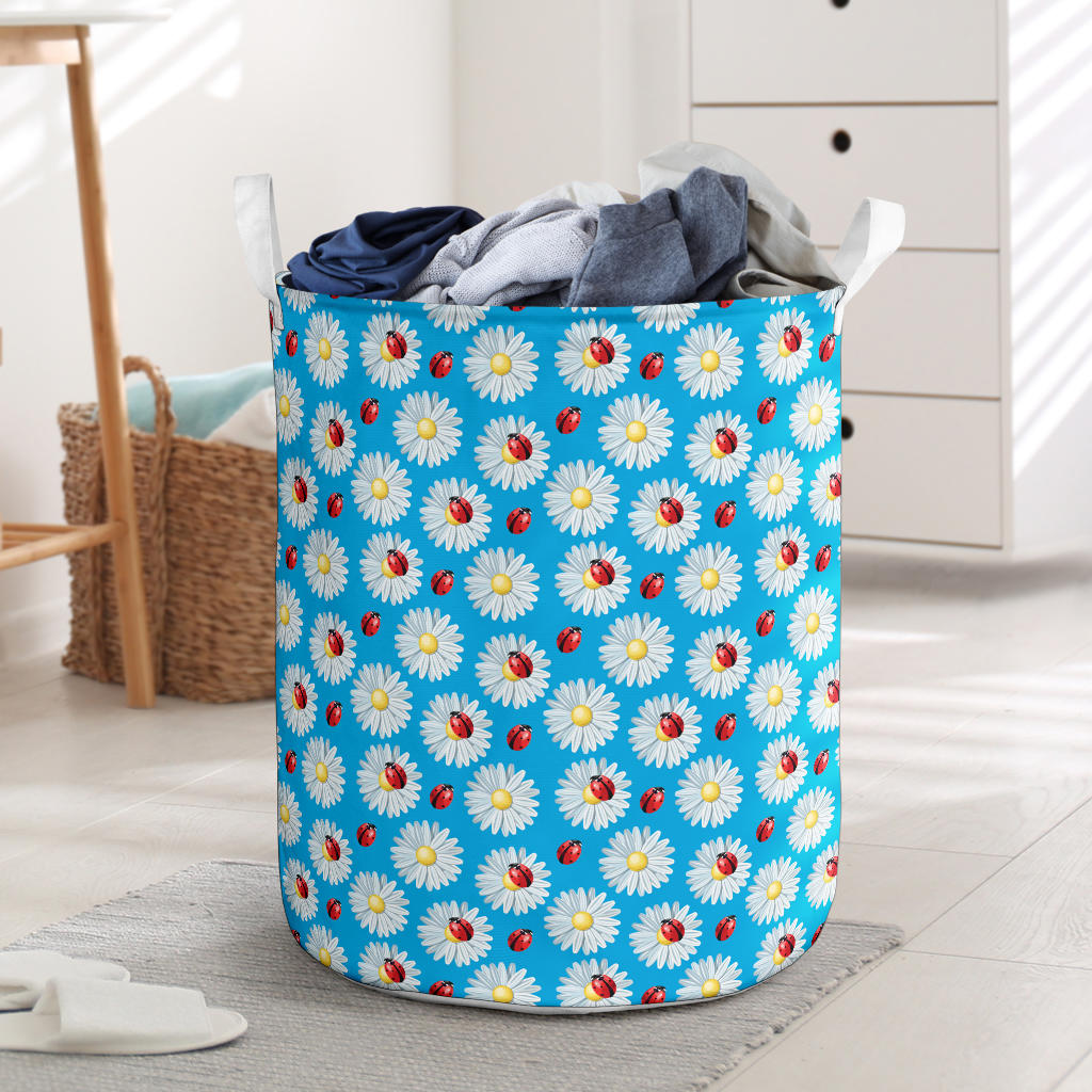 Ladybug with Daisy Themed Print Pattern Laundry Basket