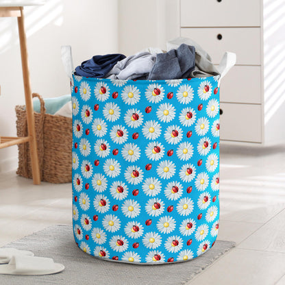 Ladybug with Daisy Themed Print Pattern Laundry Basket
