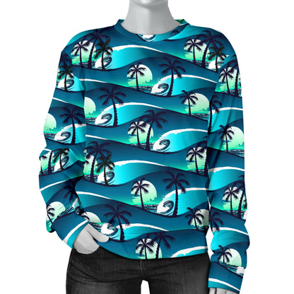 Beach Wave Design Print Women Long Sleeve Sweatshirt