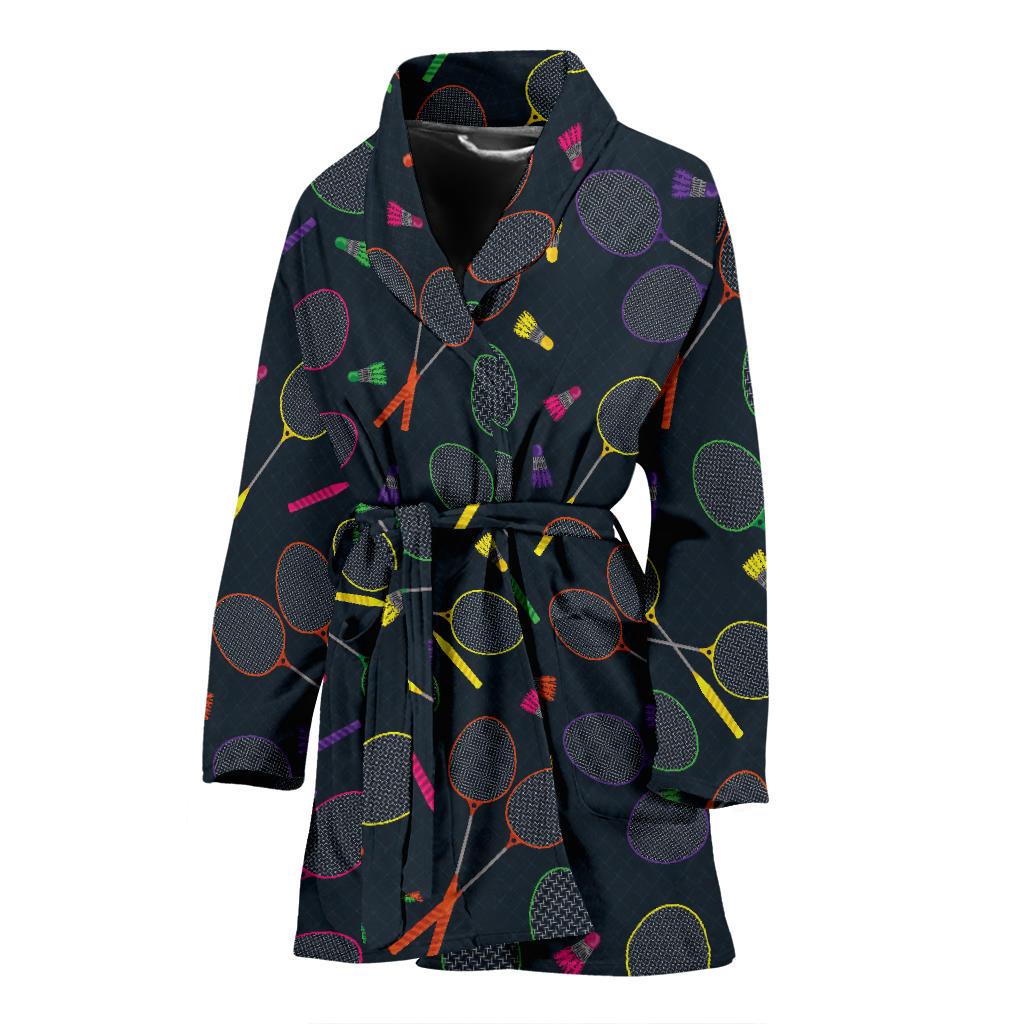 Badminton Pattern Print Design 04 Women Bathrobe