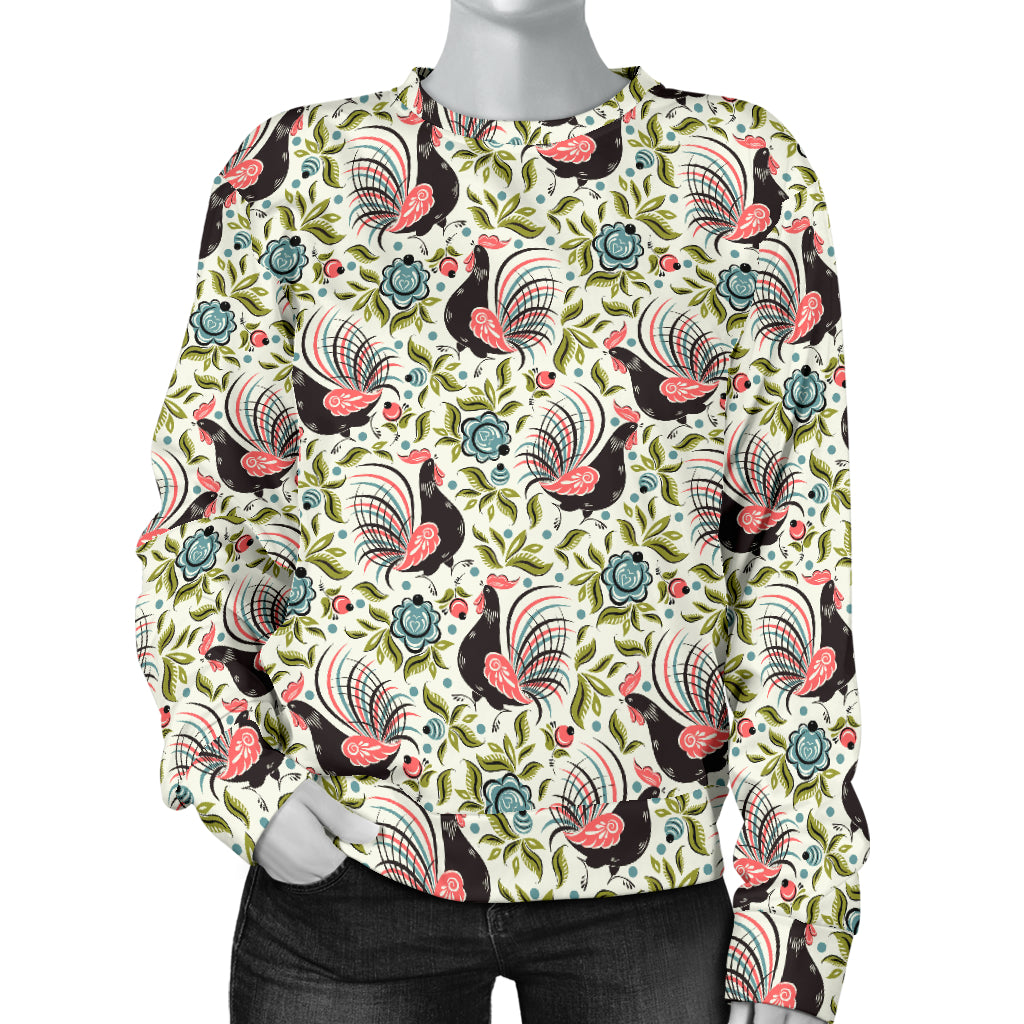 Rooster Print Design Women Long Sleeve Sweatshirt