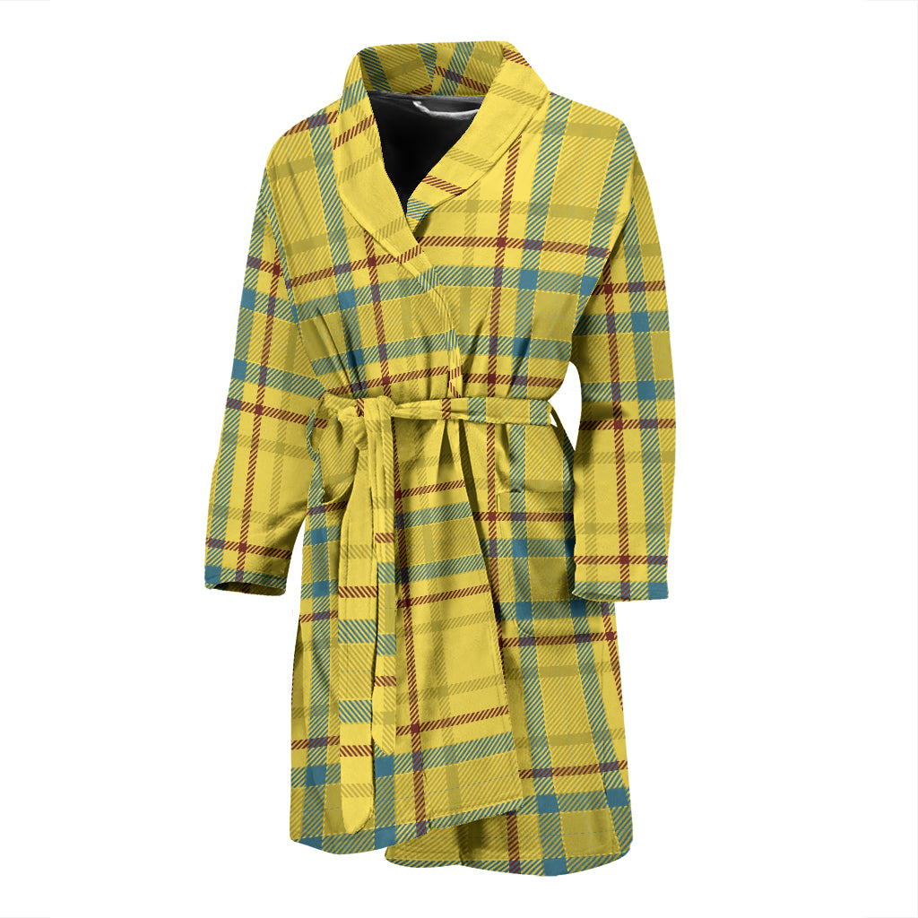 Tartan Yellow Print Design LKS301 Men Bathrobe