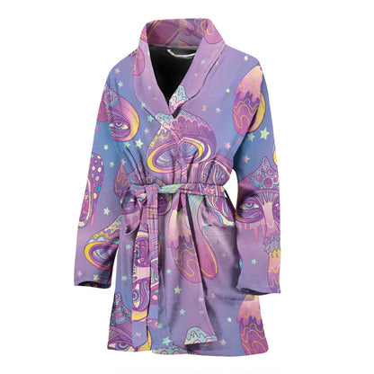 Psychedelic Mushroom Pattern Print Design A01 Women Bathrobe