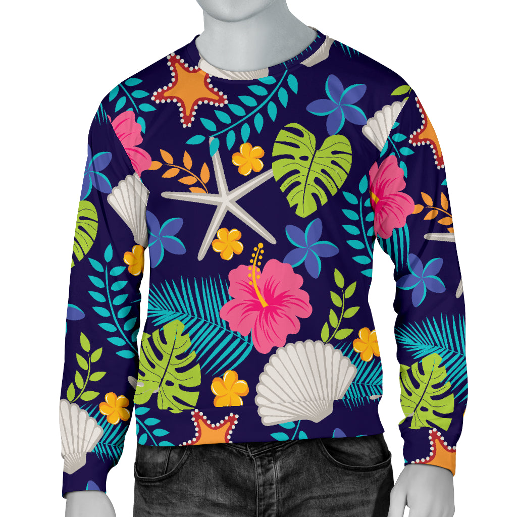Beach Seashell Floral Theme Men Long Sleeve Sweatshirt