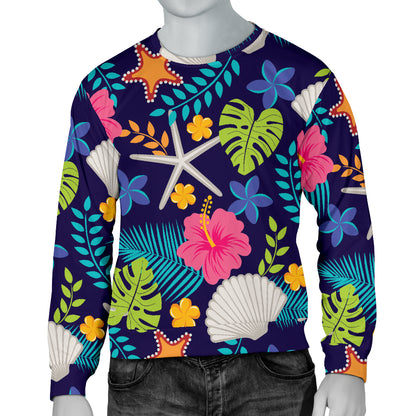 Beach Seashell Floral Theme Men Long Sleeve Sweatshirt