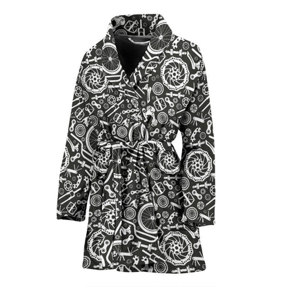 Bicycle Tools Pattern Print Design 02 Women Bathrobe