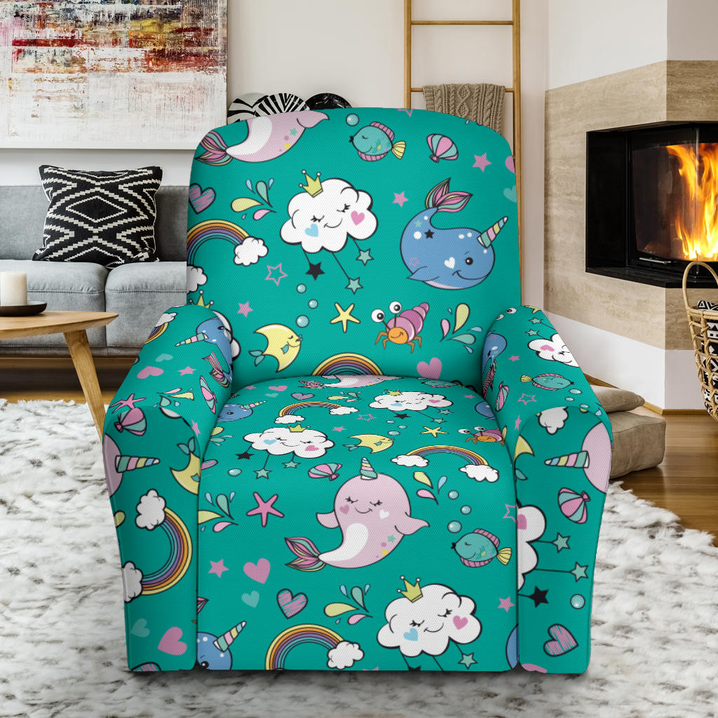 Narwhal Pattern Print Design 04 Recliner Slipcover with Pocket