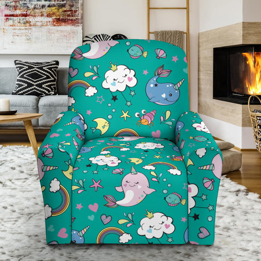 Narwhal Pattern Print Design 04 Recliner Slipcover with Pocket