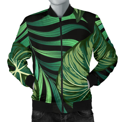 Green Fresh Tropical Palm Leaves Men Bomber Jacket