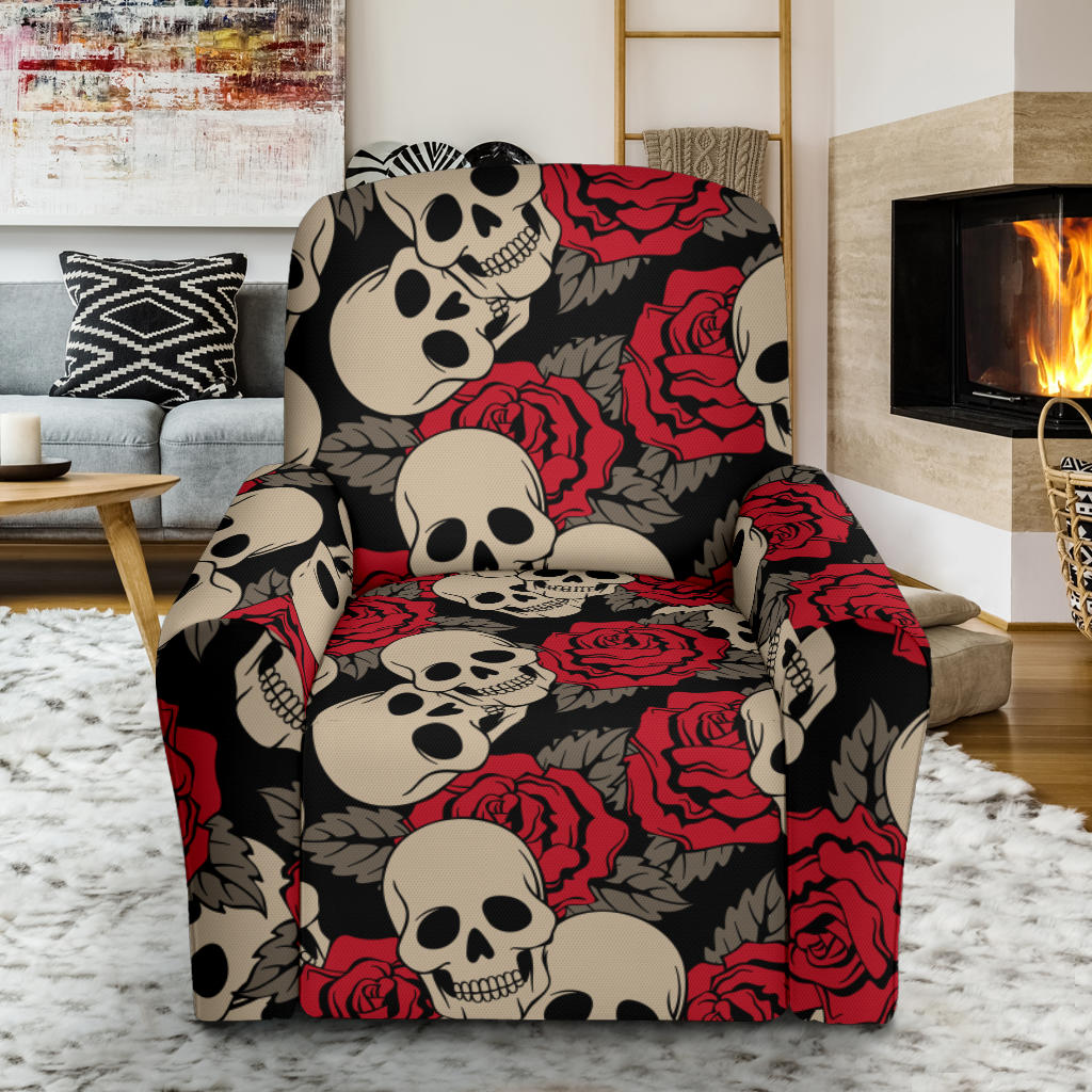 Skull And Roses Print Design LKS301 Recliner Slipcover with Pocket