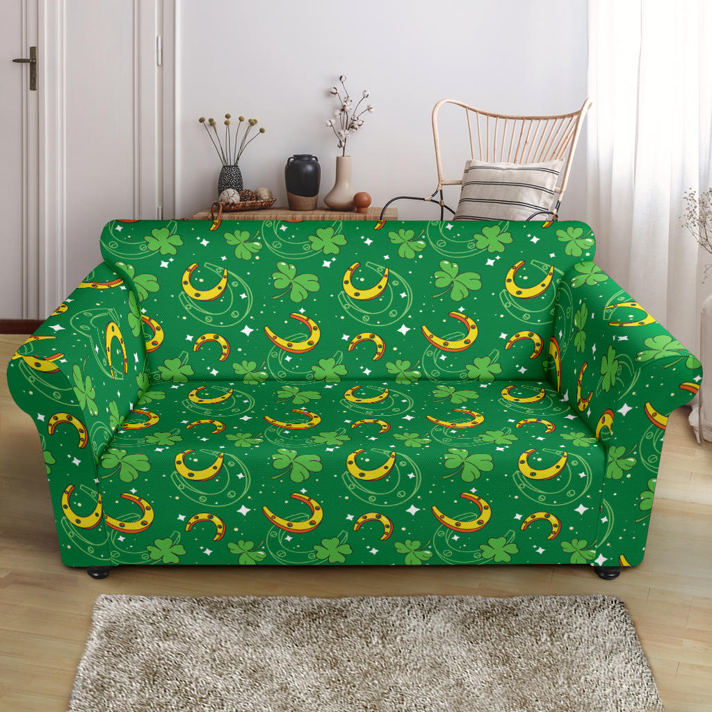 Shamrock With Horse Shoes Print Design LKS305 Loveseat Couch Slipcover