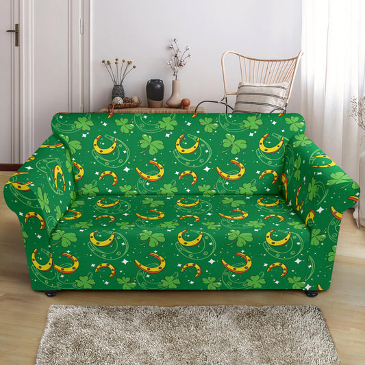Shamrock With Horse Shoes Print Design LKS305 Loveseat Couch Slipcover