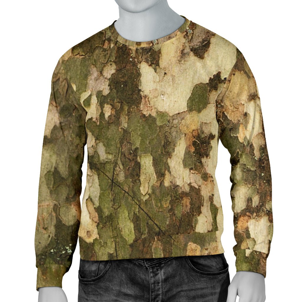 Camo Realistic Tree Texture Print Men Long Sleeve Sweatshirt