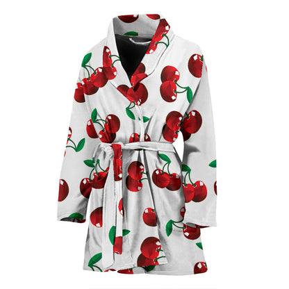 Cherry Pattern Print Design 01 Women Bathrobe