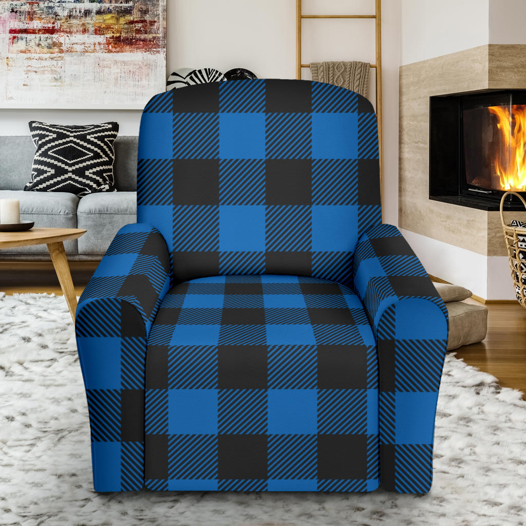 Buffalo check Blue Pattern Print Design 03 Recliner Slipcover with Pocket