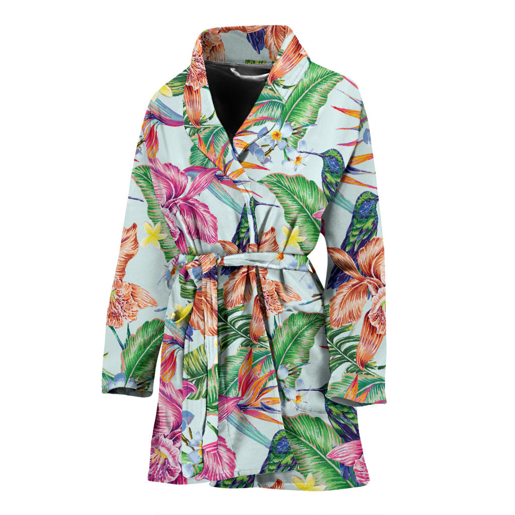 Hummingbird Tropical Pattern Print Design 05 Women Bathrobe
