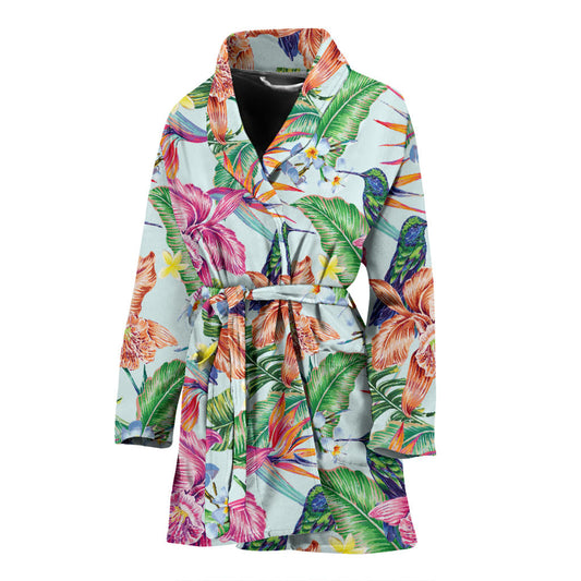 Hummingbird Tropical Pattern Print Design 05 Women Bathrobe